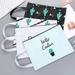 Cactus File Folder Document Bag A4 Paper Holder Grid Canvas Zipper Handbag Student Cute Stationery School Office Supplies