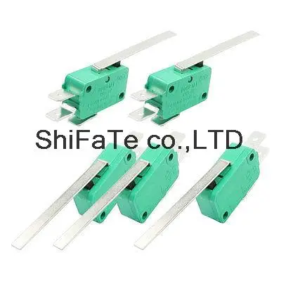 5 Pcs NO+NC SPDT Long Straight Hinge Lever Actuator Limit Micro Switch Green
