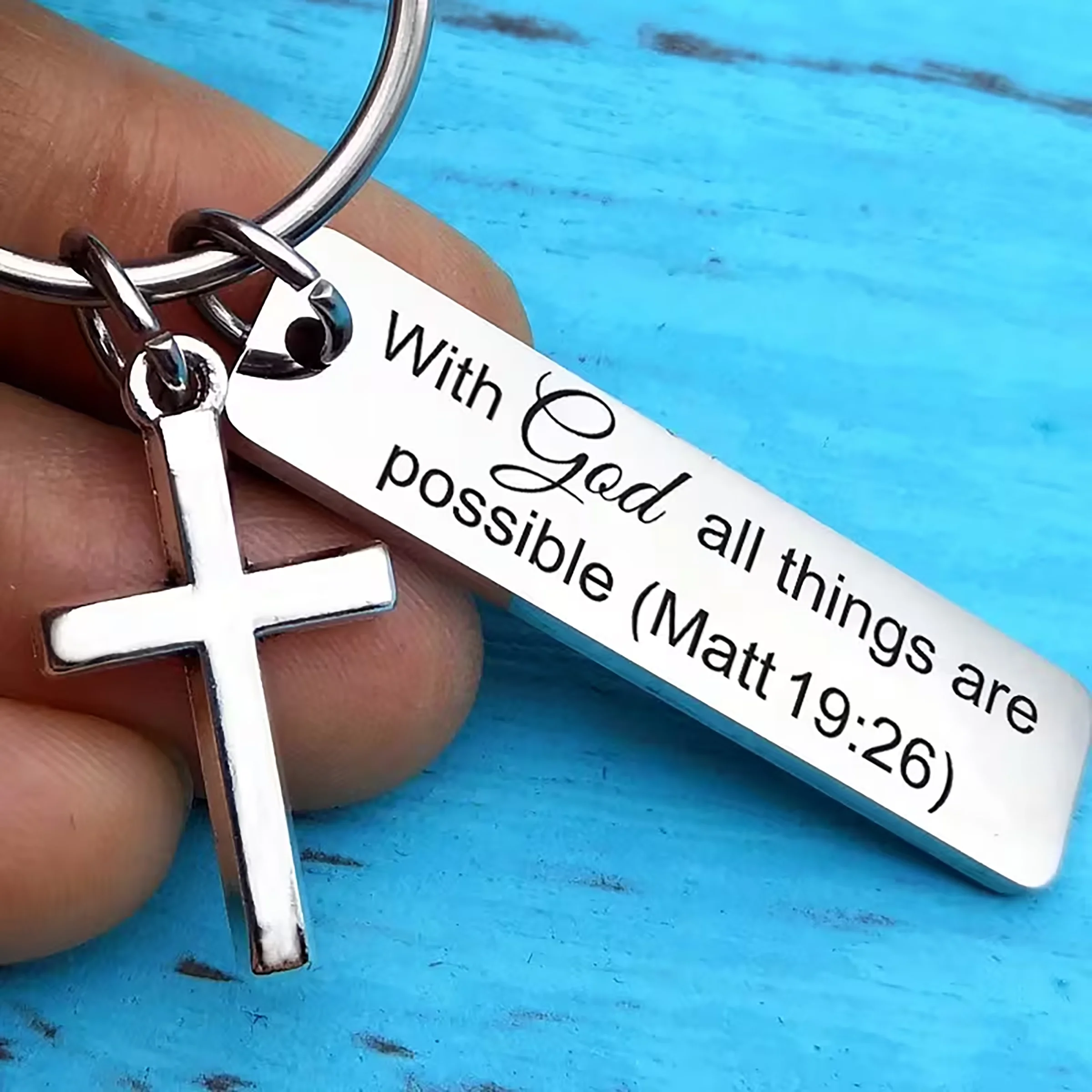 Single Piece Metal Keychain Featuring a Bible Verse Cross, Perfect for Bags, Backpacks, Or Car Keys; a Charming Accessory