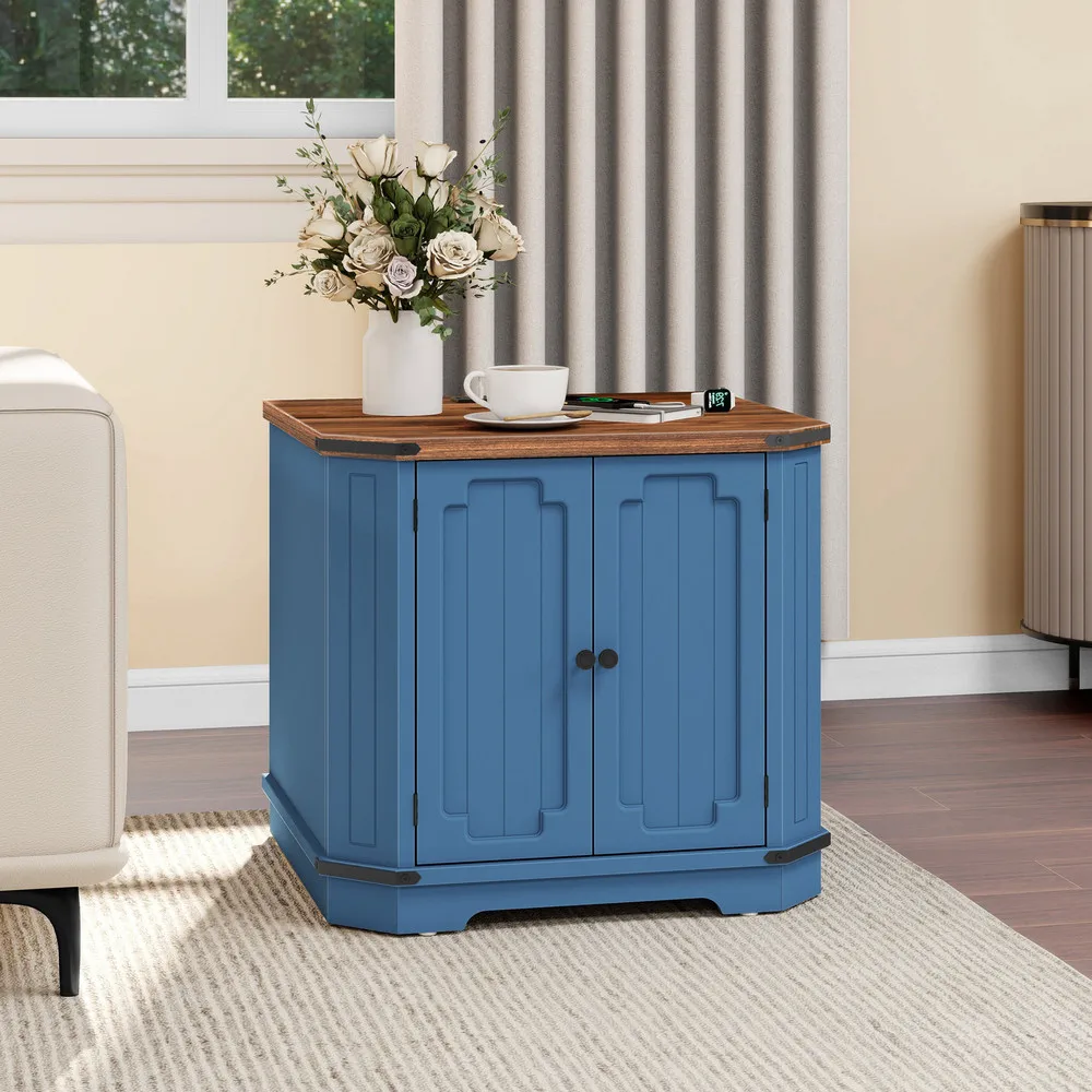 23.6" End Table with Power Outlets & Adjustable Shelf Night Stand Bedside Table