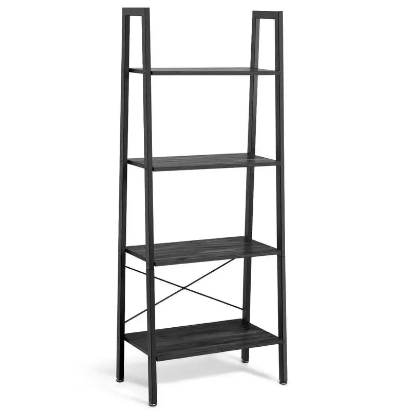 4-Tier Ladder Shelf Bookcase Bookshelf Display Rack Plant Stand-Dark Gray