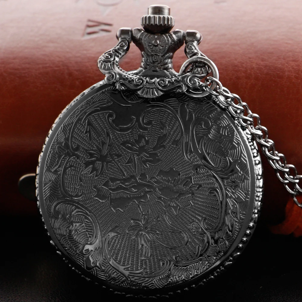 New Black College Design Roman Digital Quartz Pocket Watch Vintage Watch Case Necklace Pendant Clock Chain Men's Women's Gift