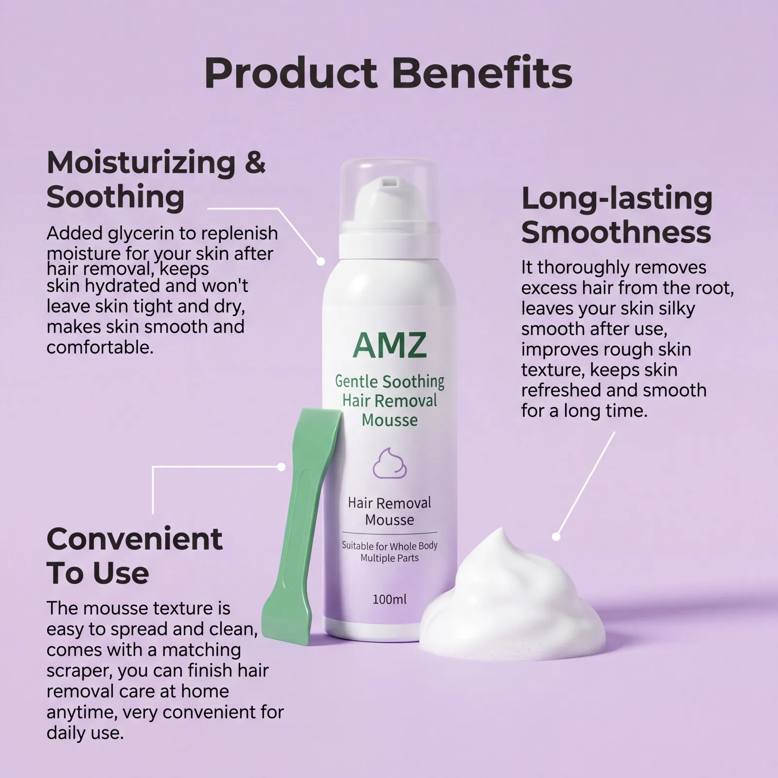 Sanfte Haarentfernungs-Mousse-Spray-Schaber Schnell Beruhigende Körper-Enthaarungscreme für Frauen mit Empfindlicher Haut für Achseln und Beine 100ml – Detail 5