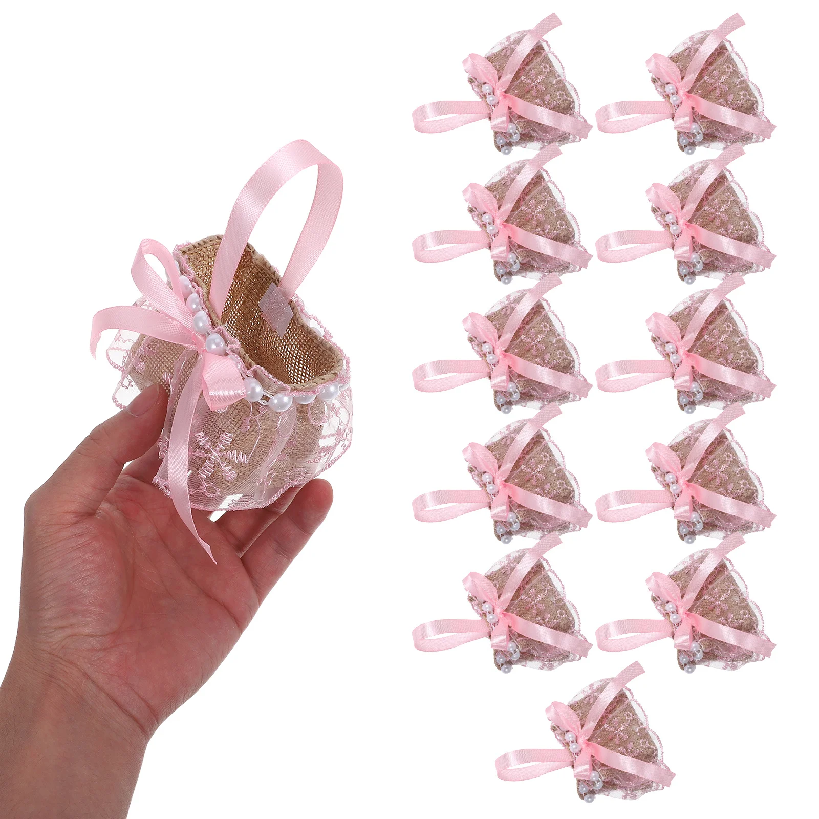 

12Pcs European Candy Basket Bowknot Pearl Lace Wedding Favor Box Bridesmaid Party Gift Small Basket Wedding Party Favors Bag
