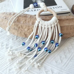 Macrame Wall Hanging with Lucky Eye Turkish Evil Eye Cotton Woven Tapestry for Home Decor Bedroom Decoration House Gift