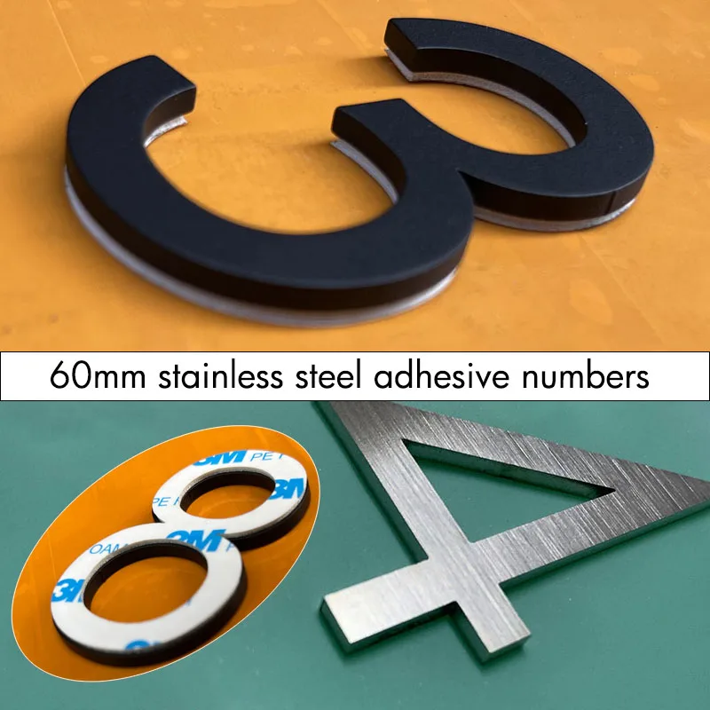 60mm Stainless Steel Number Stickers 0 To 9 Metal Self-adhesive Arabic Number Signs House Numbers For Doors Mailboxes Lockers