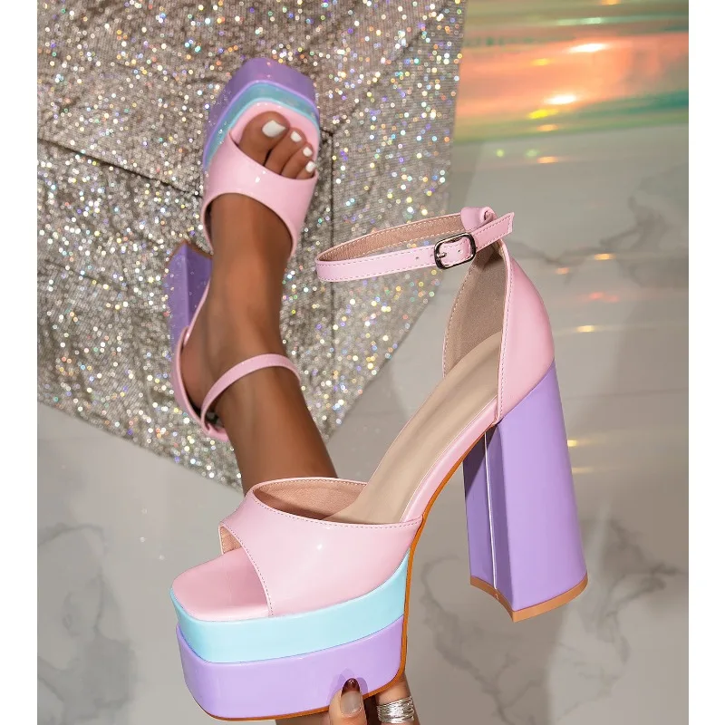 

Summer Platform Chunky Heel Sandals Color Double-layer Waterproof Platform Large-size Super-high Heel Pumps Sexy Sandals