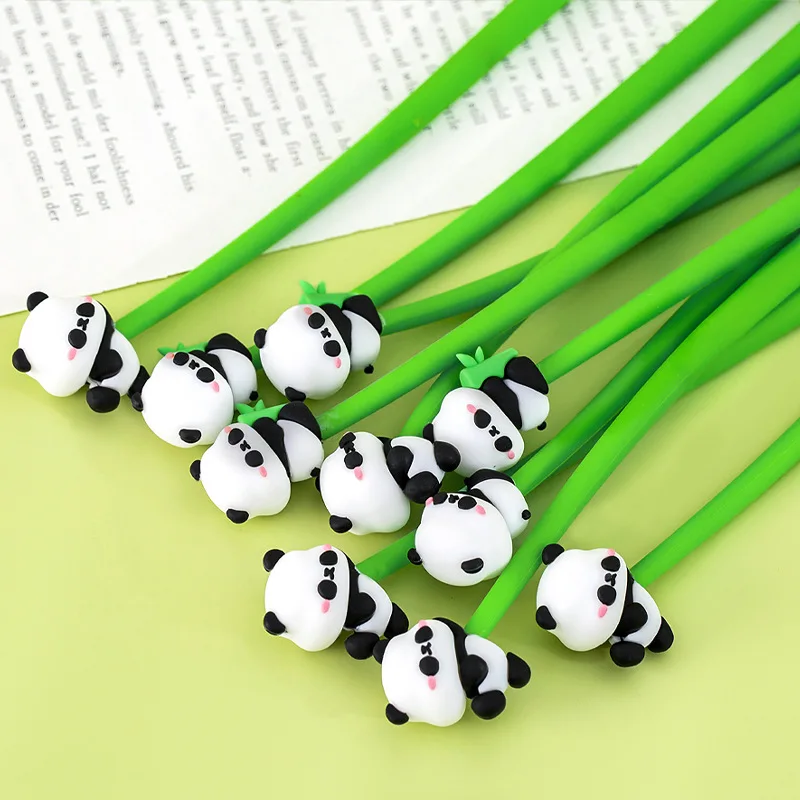 10 unids/lote bolígrafo de Gel de Panda bonito de dibujos animados Kawaii bolígrafos de tinta negra de 0,5mm papelería escolar para niños