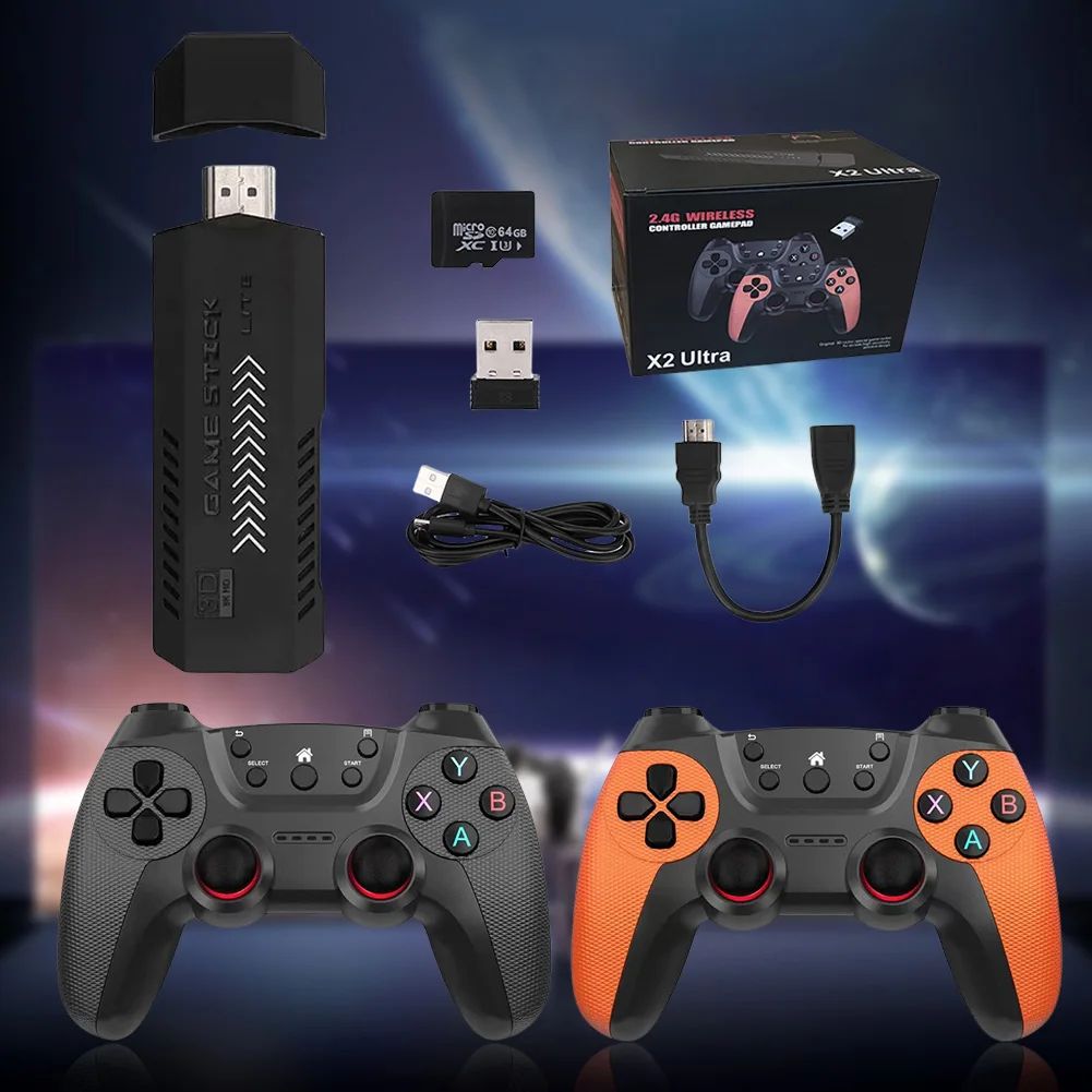 X2 Ultra 4Kゲームスティック ミニTVビデオ 携帯ゲーム機 64G 128G 256G 35000種類以上のレトロゲーム ワイヤレスゲーム機 アーケードエミュレータ