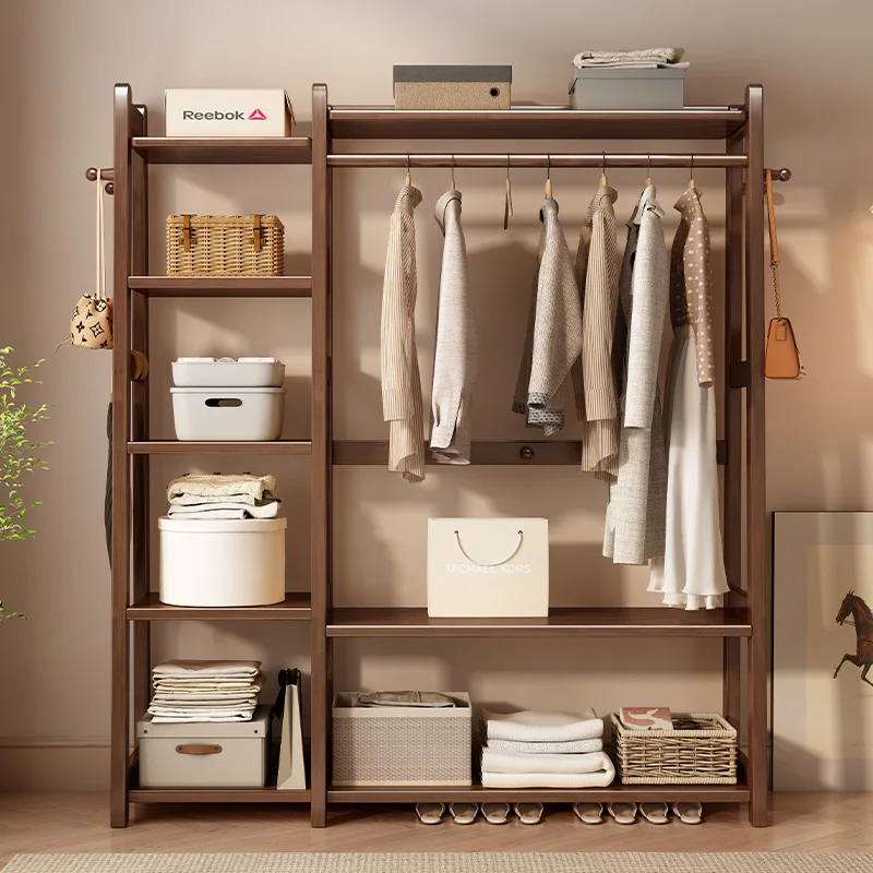 Household all-solid wood coat rack vertical wardrobe storage