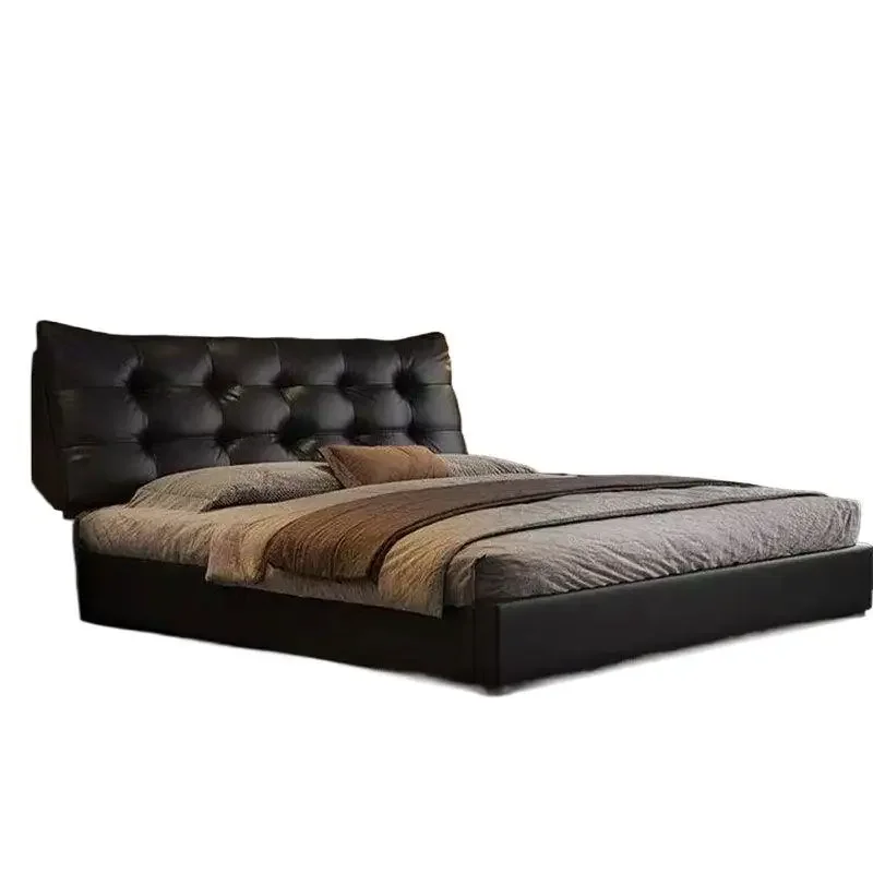 

Modern light luxury master bedroom large bed soft bag leather art bed small apartment flush edge