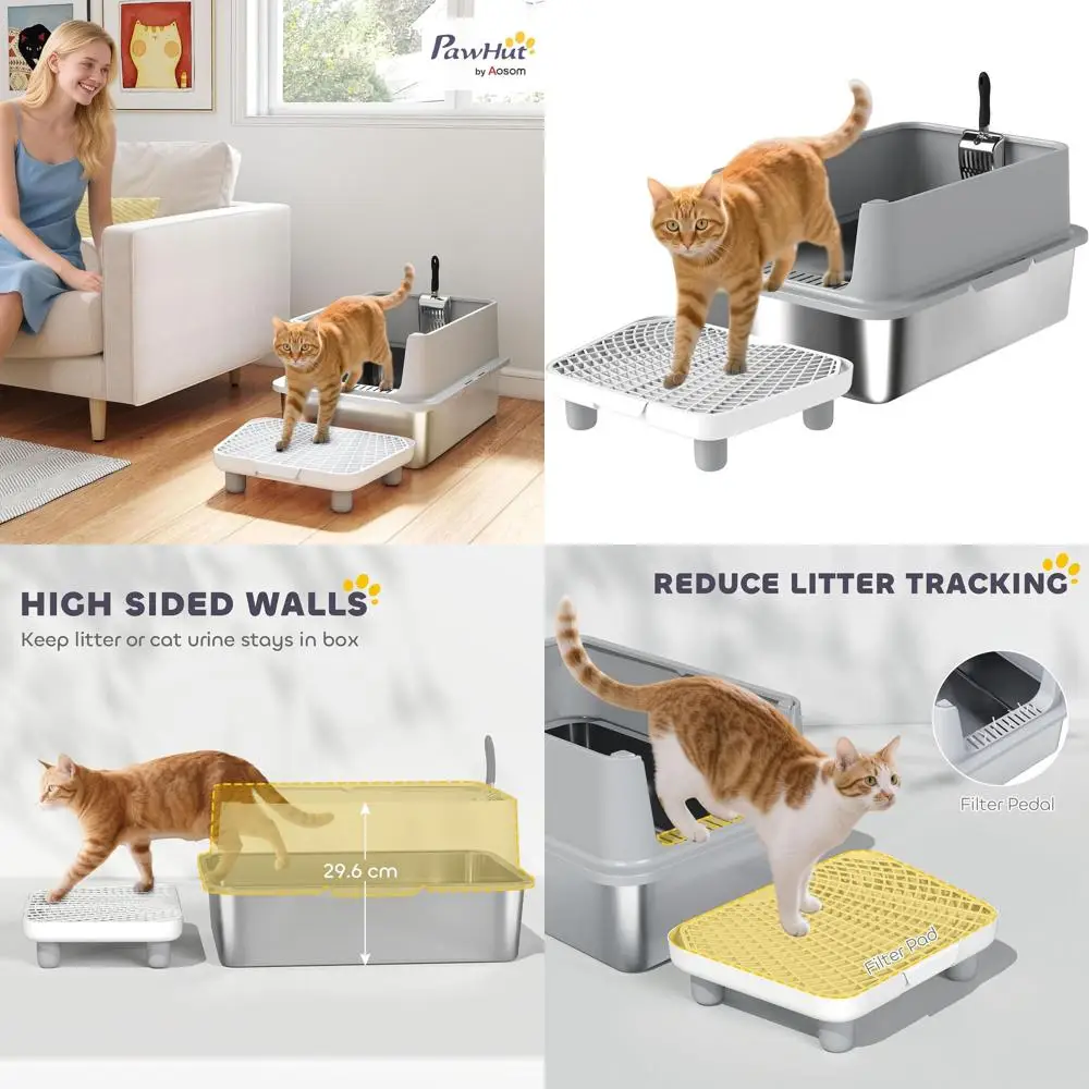 

Extra-Large Litter Box for Multiple Cats with High Walls, Easy Clean, Anti-Leak, and Odor Control