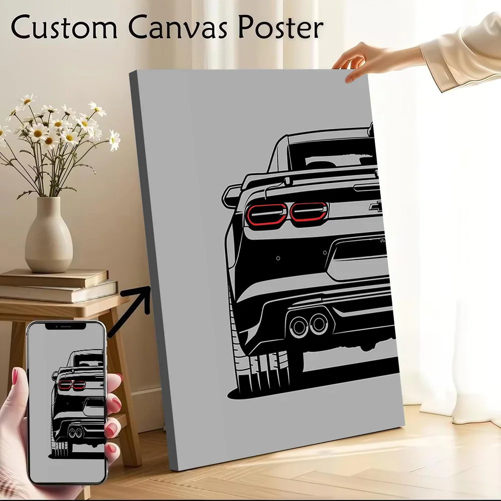 Sports Car Camaro Rear Canvas Poster Customizable Pictures Wall Art Canvas Painting for Room Decorating Interior Decoration Home