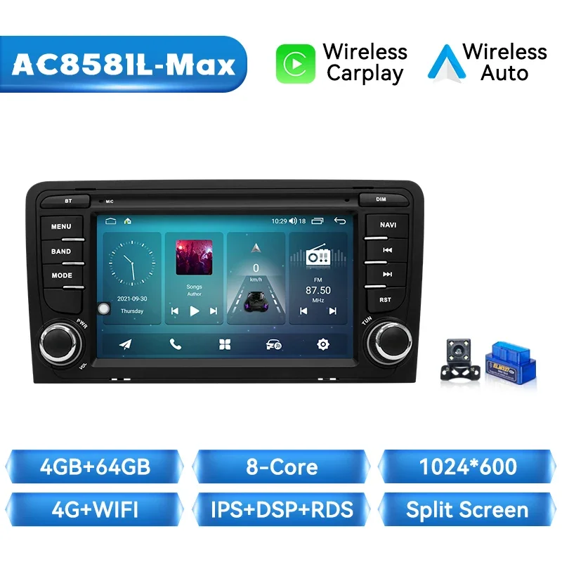 XONRICH AI Voice Wireless Carplay Android 14 Auto Multimedia voor Audi A3 8P 2003-2013 GPS 2Din 128GB Autoradio 4G Wifi Bose Systeem