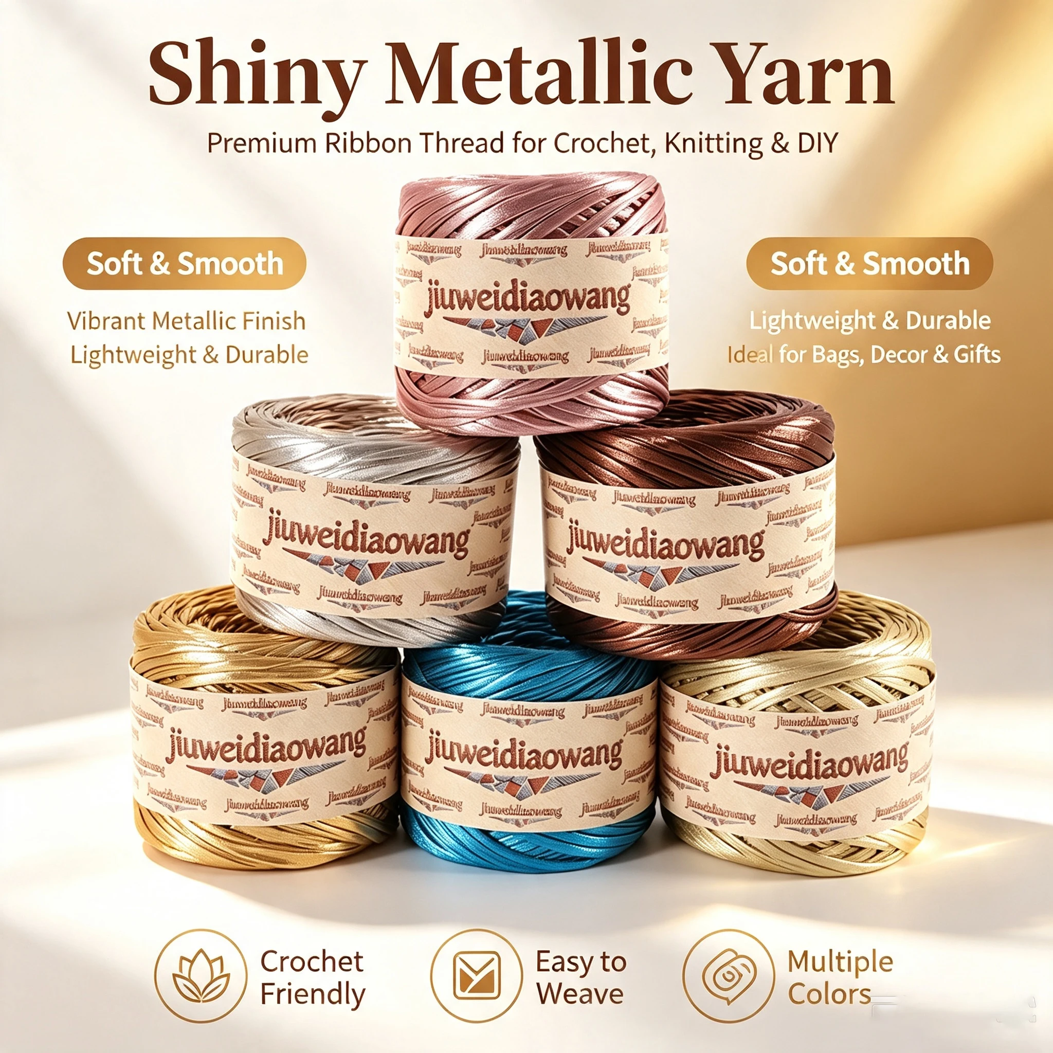 200g of Imitation Metal Fabric Strips, 1 Piece, High-Quality Nappa Leather, Handmade Weaving, Crochet Bags, Slippers, Cushions, Decorations, Coasters, Storage Boxes, Etc., Suitable for Beginners, Multiple Colors Available, Holiday Gift Weaving