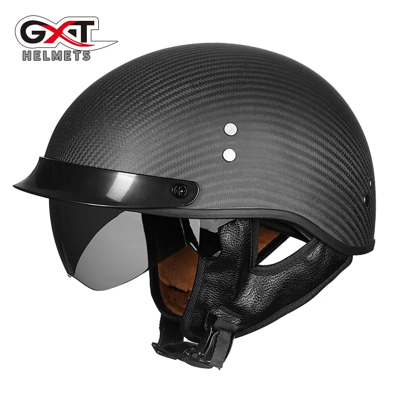 Four Season Motorcycle Scooter Helmet GXT Carbon Fiber Motorbike Motocross Half Face Helmets Dark visor washable lining