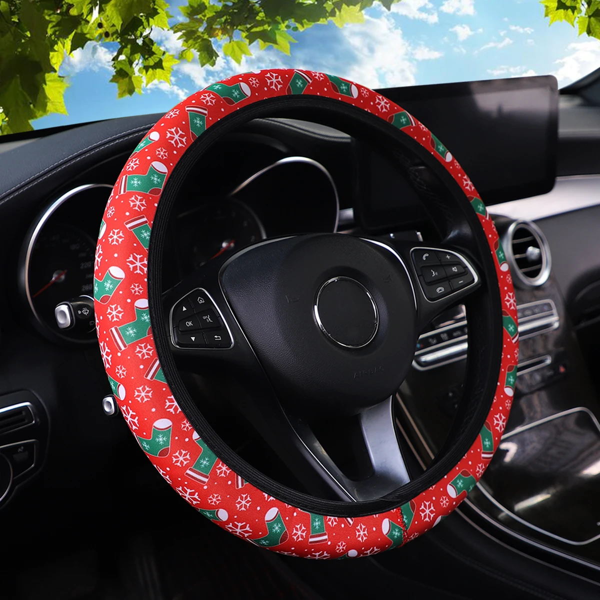 Christmas camouflage sunflower leopard print diving material printed cloth car steering wheel cover car decoration