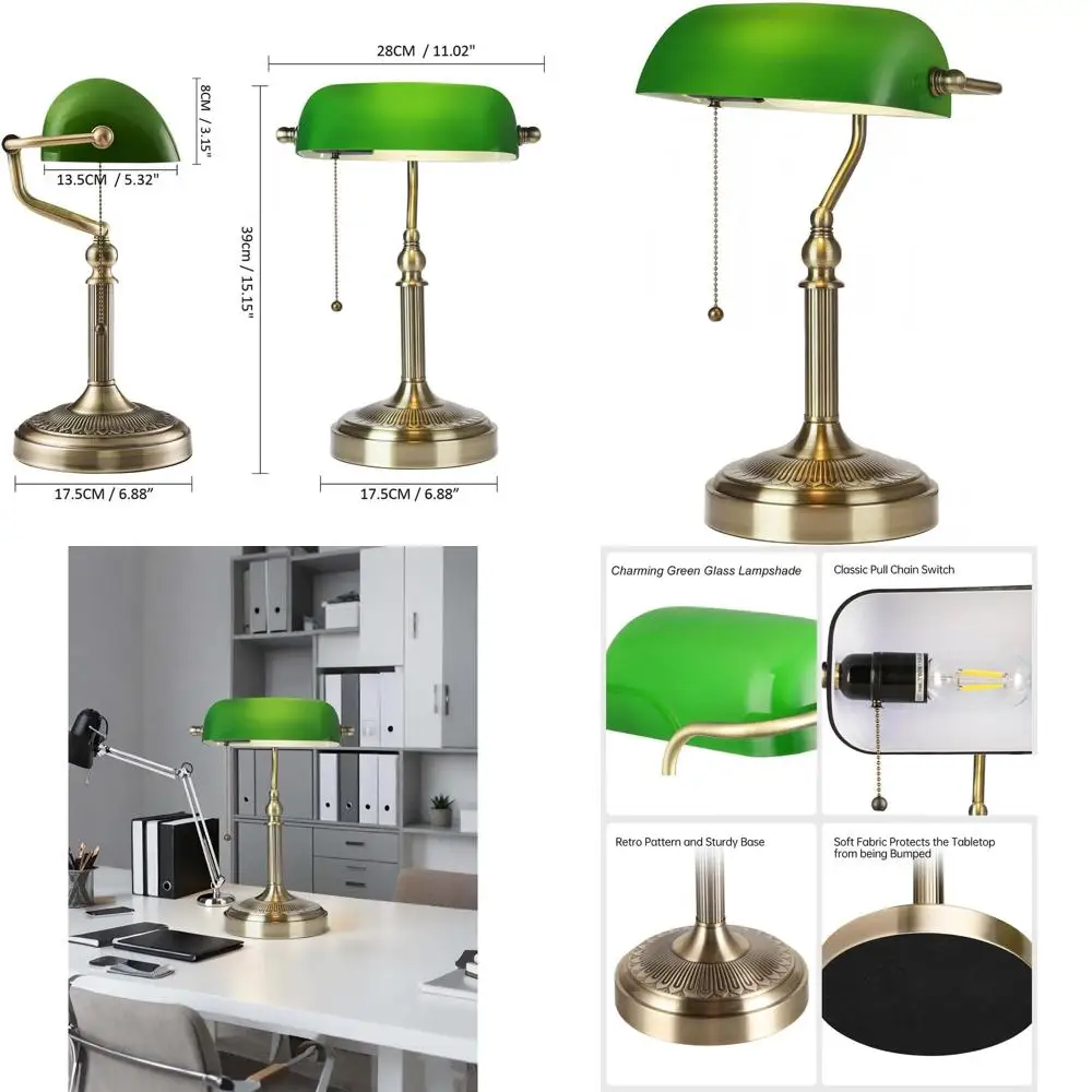 

Настольная лампа в простом зеленом стиле с выключателем на цепочке и вилкой для подключения к сети