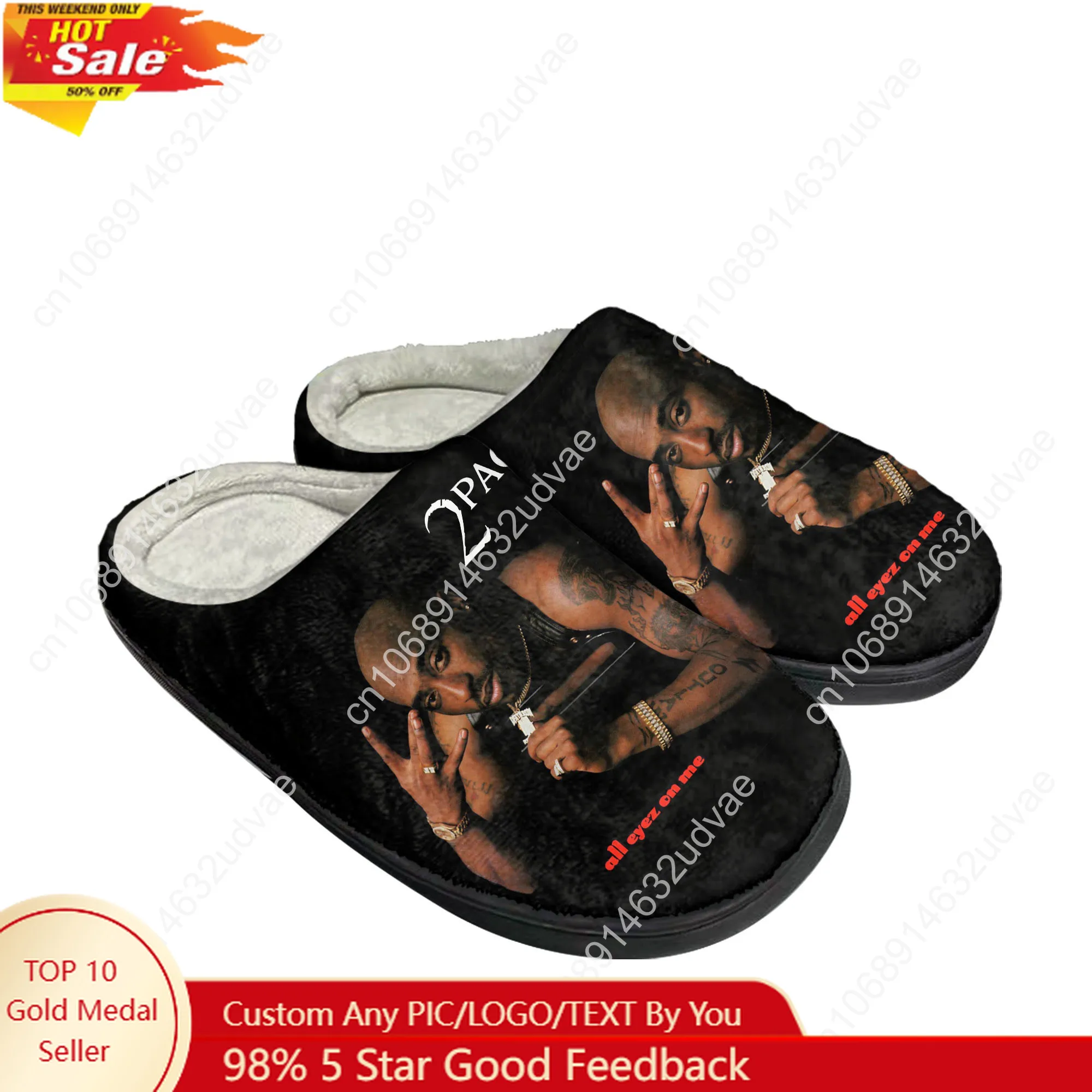 

2Pac Tupac All Eyez on Me Cotton Slippers Mens Womens Keep Warm Shoes Home Plush Bedroom Footwear Custom Made Thermal Slipper