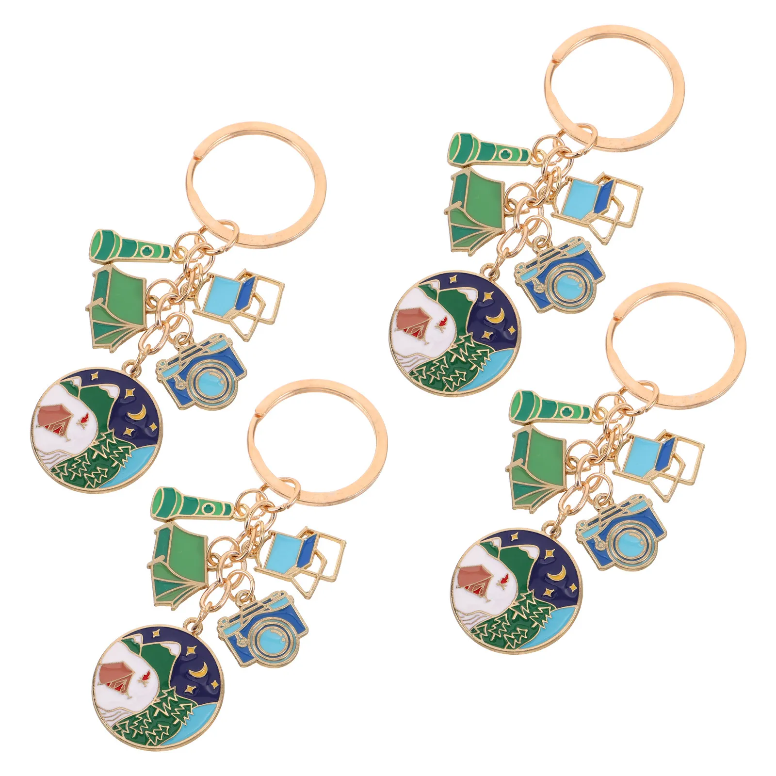 4Pcs Metal Tent Shaped Keychain Camping Adventure Keyring Set Lightweight Portable Alloy Key Holder for Outdoor Party Favors