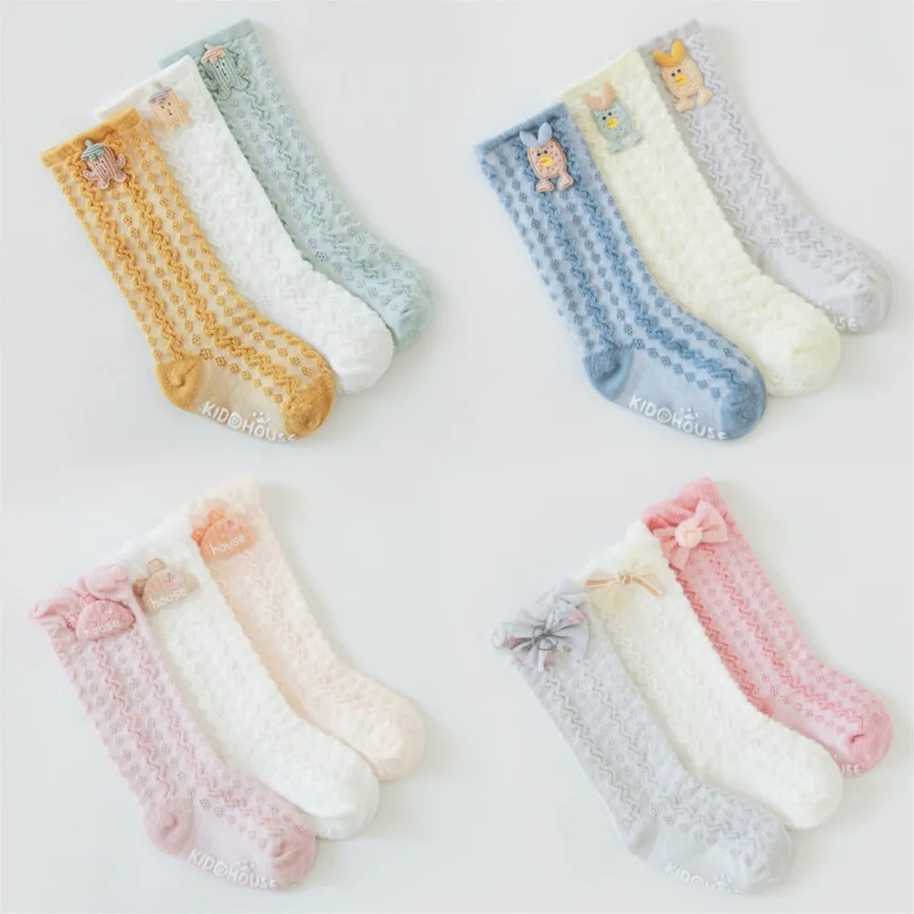 

Summer new baby combed cotton socks newborn infant non-slip floor socks mesh bow silk stockings