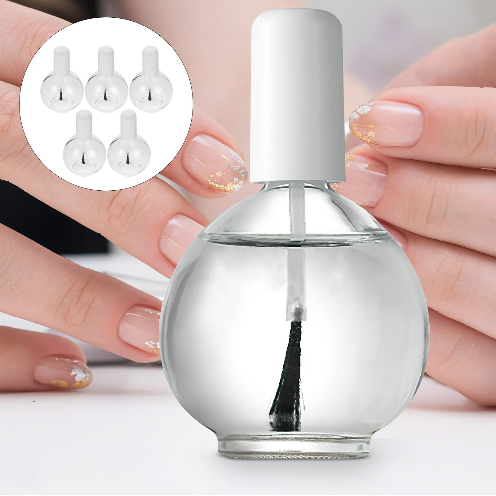 5pcs Refillable Glass Nail Polish Bottles – Leak-Proof, Travel-Friendly with Brush Lid