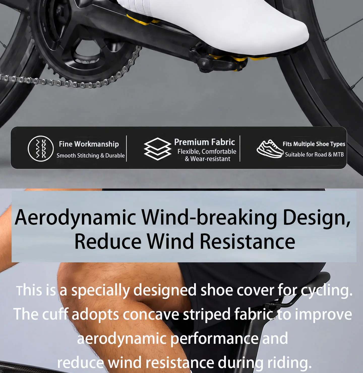 Integrierte Aero-Aerodynamik-Schuhüberzüge für Rennräder, Tt-Zeitfahrten, winddichte Schuhüberzüge mit Verschluss, atmungsaktive Fahrradausrüstung für Herren und Damen, Dh-S03 – Detail 2
