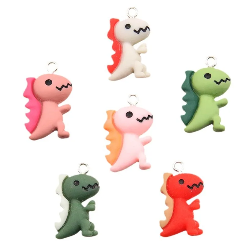 10Pcs 3D Flocking 6Color Dinosaur Charms Resin Cute Plush Pendants for Necklace Keychain Bracelet DIY Making Jewelry Accessories
