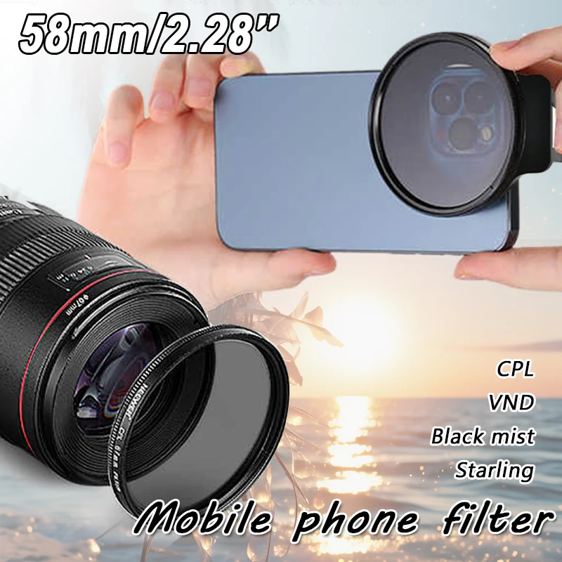 Ultracienki filtr CPL 58 mm ND Star UV Black Mist z metalowym klipsem do gorącej stopki do iPhone'a, aparatu fotograficznego i aparatu fotograficznego
