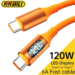 NNBILI 120W USB Type C Cable Fast Charging USB C Charger Cord For iPhone 15 16 Huawei Xiaomi With Led Digital Display 6A Cable