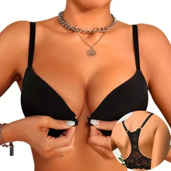 Women's Floral Lace Front Closure Beautiful Back Lingerie Push up Underwire Smooth Lingerie