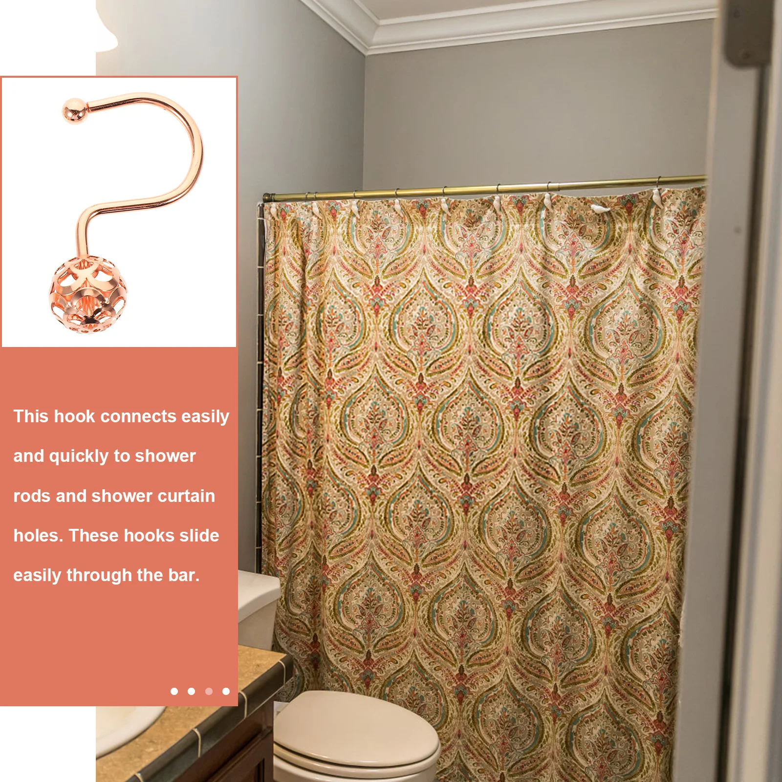 12Pcs Shower Curtain Hooks Metal Rustproof Easy Slide Bright Colors Bathroom Curtain Rod Rings Hangers