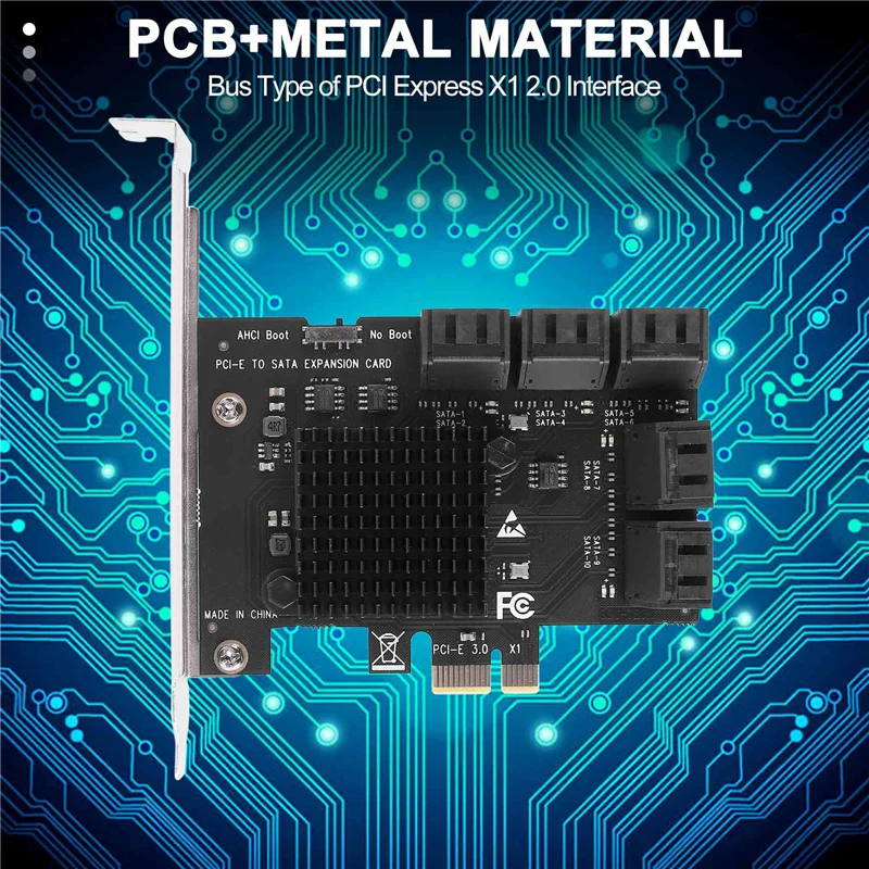 

AED6-10 Port SATA 3.0 To Pcie X1 Expansion Card PCI Express SATA Adapter SATA3 6G Converter With Heatsink For Windows