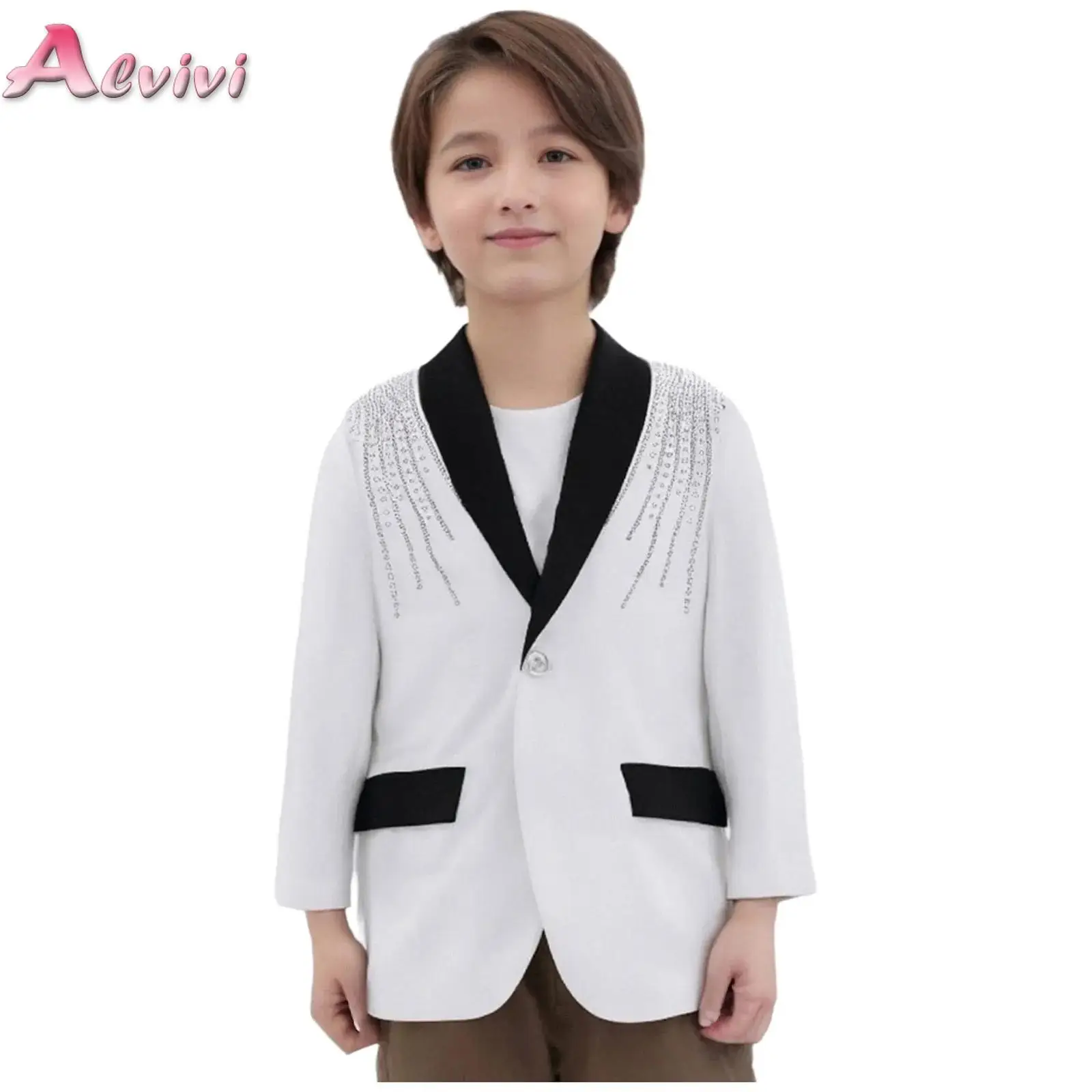 

Children Boys Suits Shiny Rhinestone Blazers Musical Vocal Concert Singer Performance Costume Wedding Master Compere Prom Suit