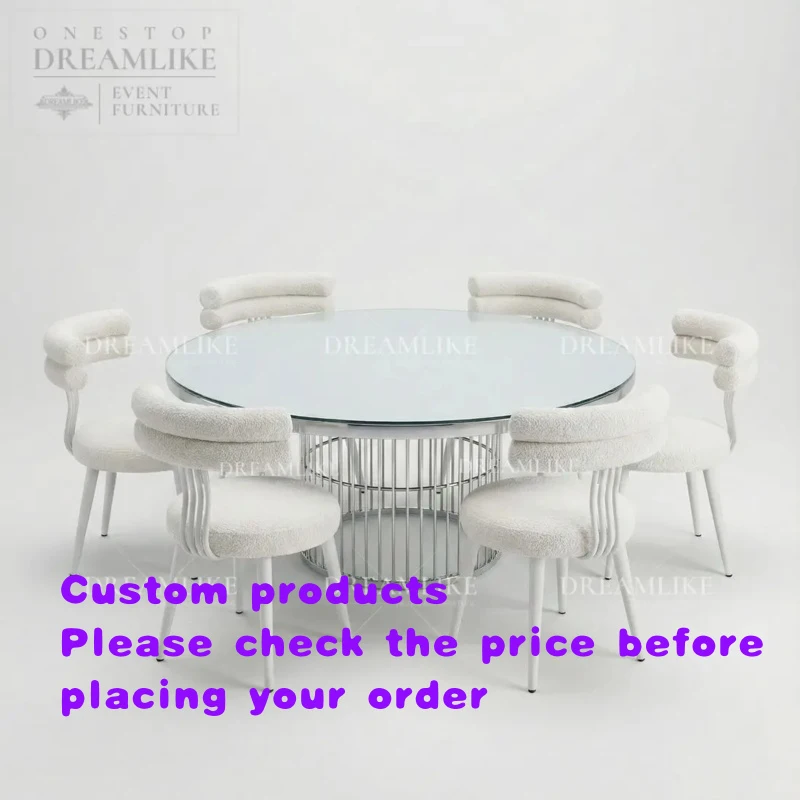

custom.Elegant Round Glass Top Iron Dining Table with Cage Base Event Rental Supplier OEM ODM Bulk Order