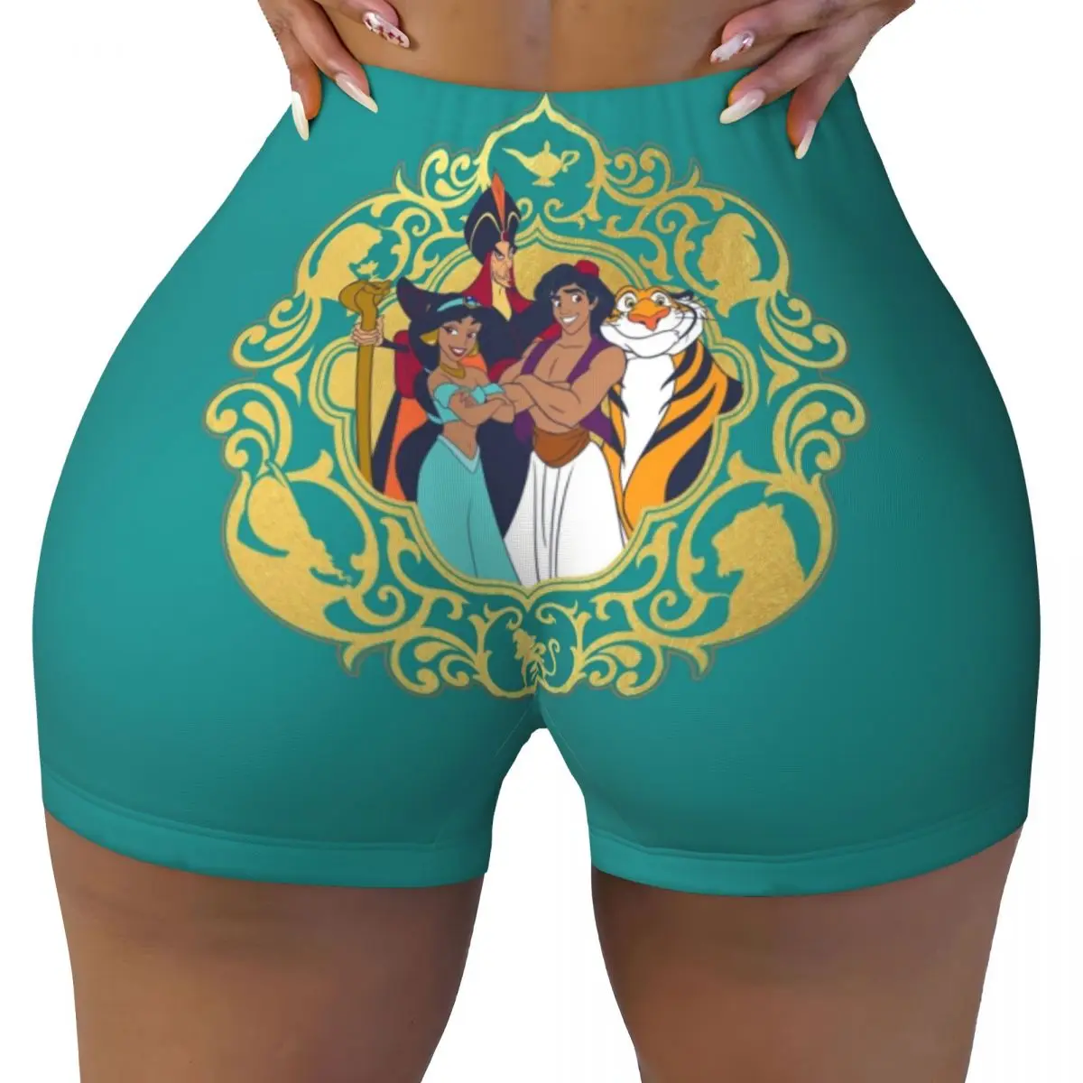 

Custom Jasmine Wallpaper Cartoon Volleyball Biker Gym Shorts for Women Aladdin Athletic Workout Yoga Shorts