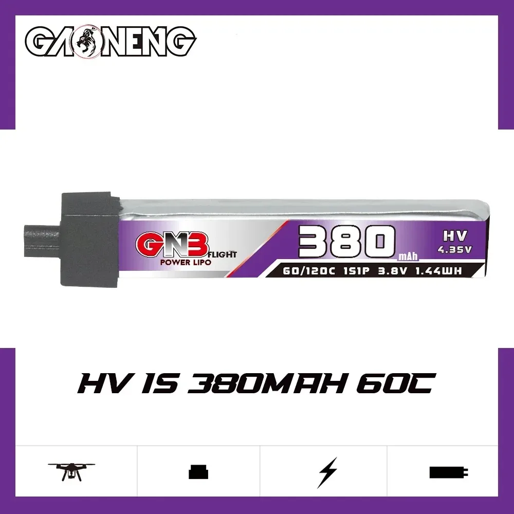 GAONENG GNB 380mAh HV 1S 60C 3.8V Plastic Head A30 FPV LiPo Battery BetaFPV Beta75 Happymodel Emax Tinyhawk Racing FPV Whoops