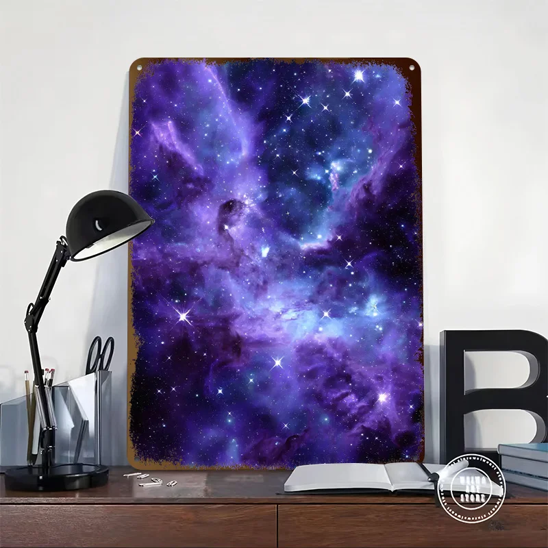 Purple Nebula Galaxy Metal Poster Customized Wall Art Retro Vintage Metal Tin Signs for Decor Room Decoration At Home Wand Deko