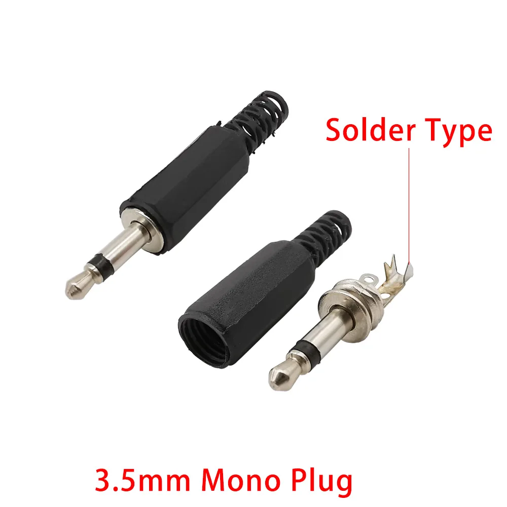3.5mm Male Mono Plug Audio Adapter 2 Pole 3.5mm Plug Jack Single Channel Audio Headphone Cable Soldering Connector DIY Repair