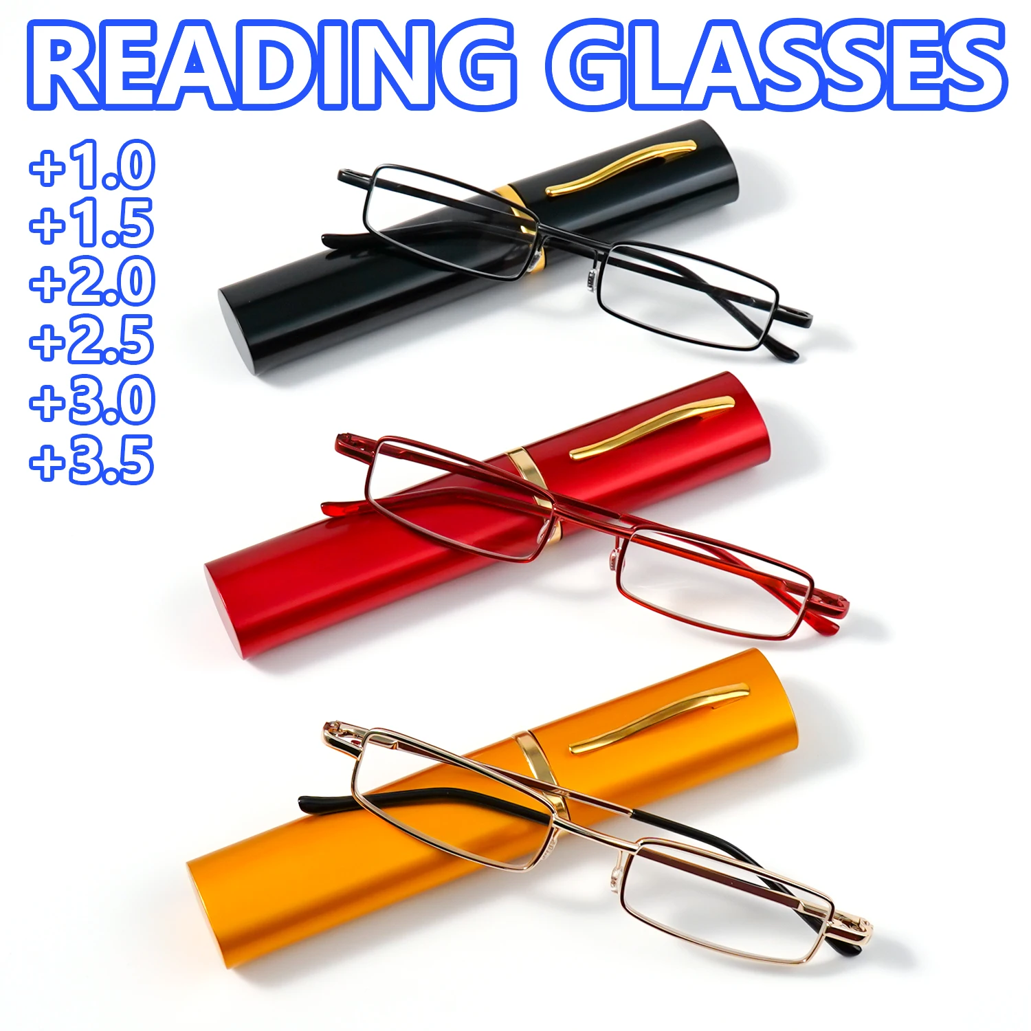 Elegante tragbare Mini-Lesebrille, ultraleichte tragbare Presbyopie-Brille mit Etui, Dioptrienbrille