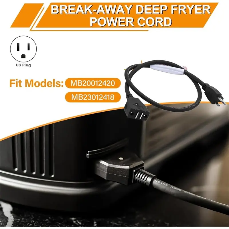 【LAST CHANCE】Break-Away Magnet Power Cord Replacement For Masterbuilt 10L XL Electric Fryer, Fits MB20012420, MB20010326 US Plug