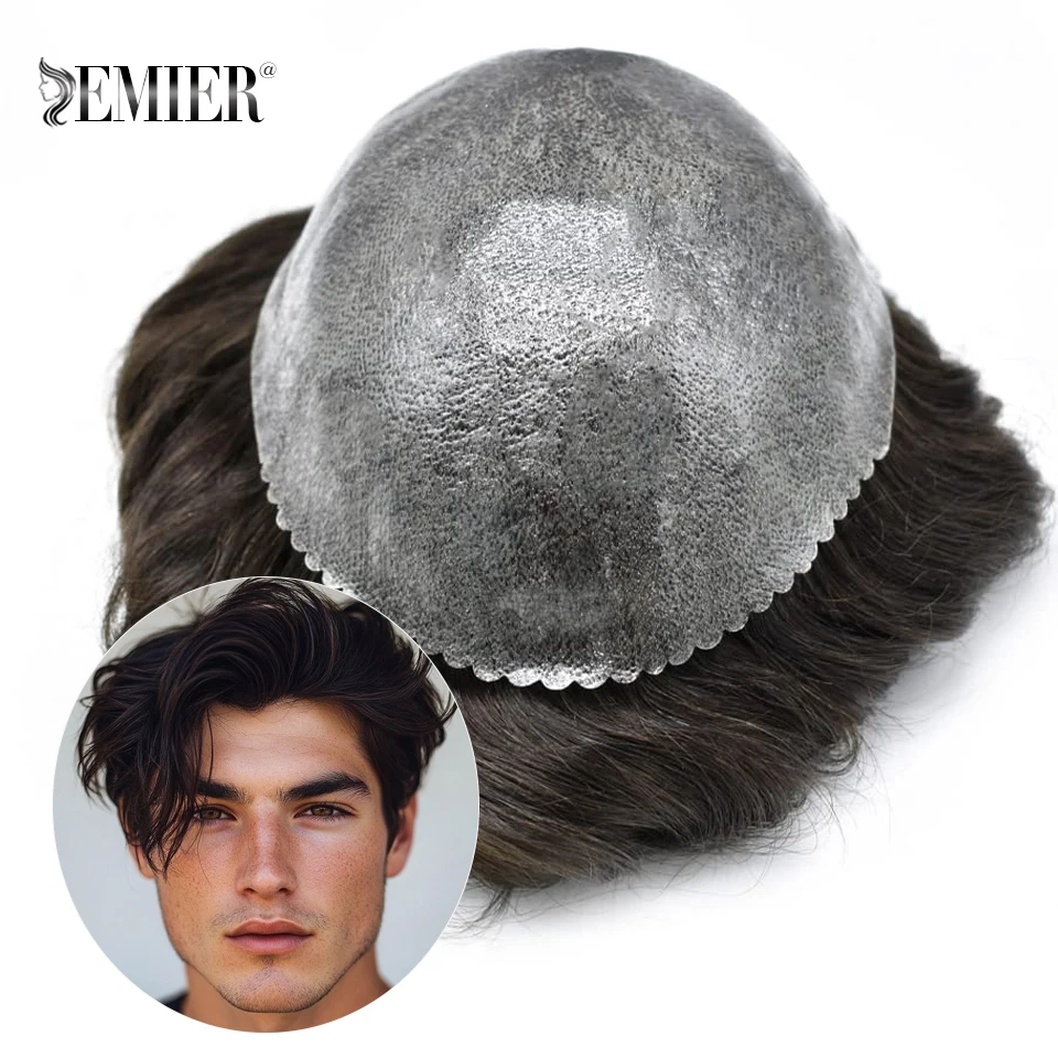 Peruca masculina completa base pu peruca sistemas de substituição de cabelo humano cabelo indiano homem peruca injeção nó prótese capilar peruca