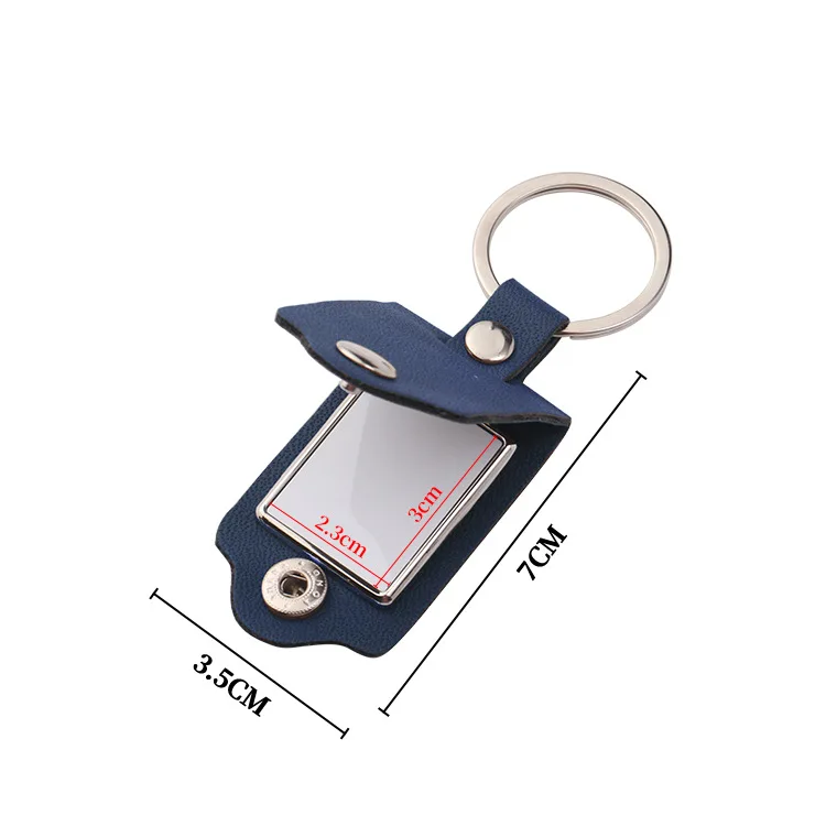 Sublimation Blank PU Leather Keychain Small Gift Mini Photo Frame Metal Pendant PU Key Chain Simple KeyChains