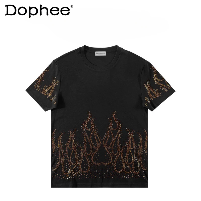 

Men's 2025 Spring Summer New Flame Hot Diamond Tees Personalized Trendy Versatile Chic Tops Men's Handsome Short-sleeve T-shirts