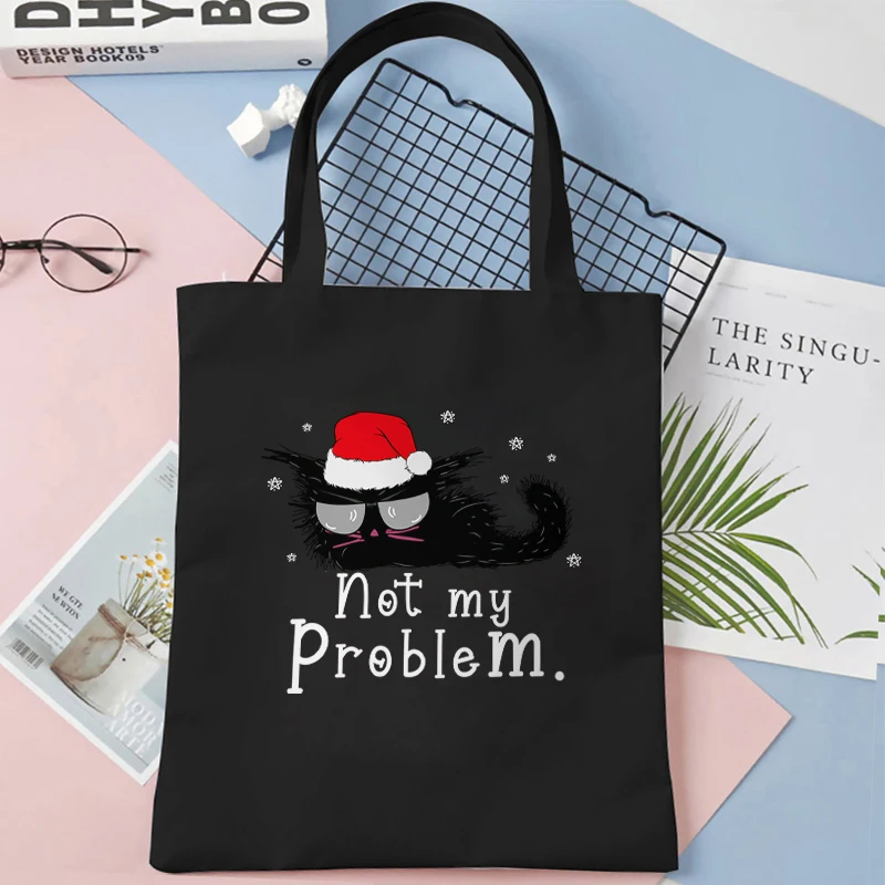 Haben Sie sich selbst eine knusprige kleine Weihnachts-Schultertasche mit schwarzer Katze, Damenhandtaschen, große Kapazität, Einkaufstasche für Studenten und Teenager