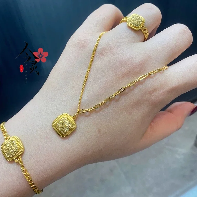 Luxury 24K 9999 Pure Gold real gold Women's Sugar Pendant Necklace Ring