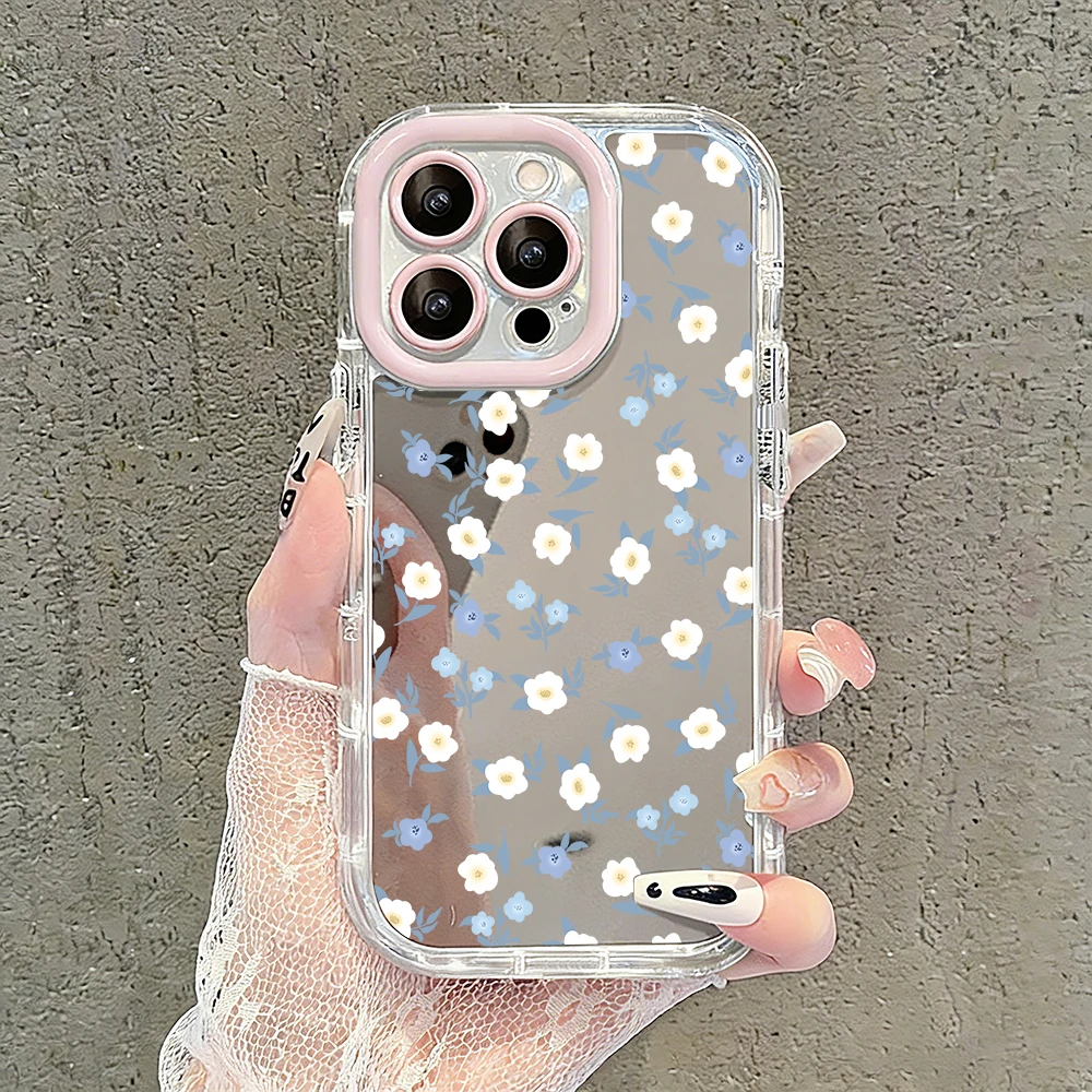 Niedliche Wildblumen- und Unkraut-Motiv Air Cushion Spiegel Handyhülle für iPhone 17 15 14 16 Pro Max 13 12 11 Pro XR XS 7 8 Plus 17Air Girl Cover – Detail 13