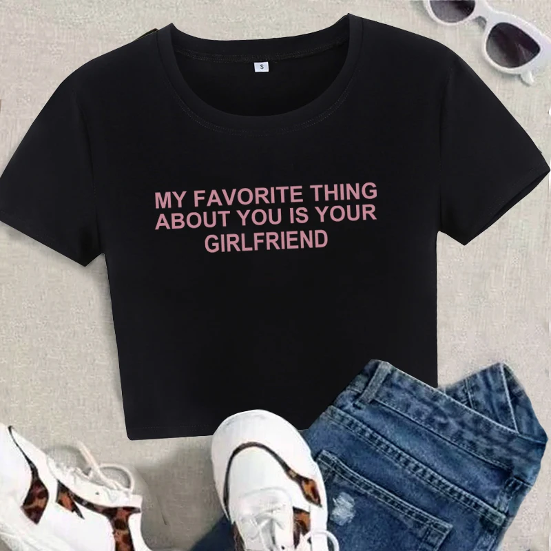 La mia cosa preferita di te è la tua ragazza t-shirt da donna Kawaii Letter Print Casual Tee White Crop top Hip Hop Y2k Emo