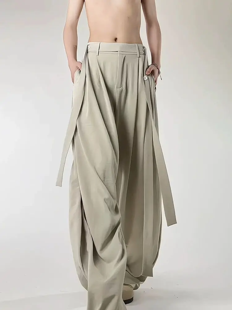 

American High Street Design Pants Men's High Waist Wide Leg Loose Drape Straight Casual Mens Fashion Clothing Trousers Hiphop