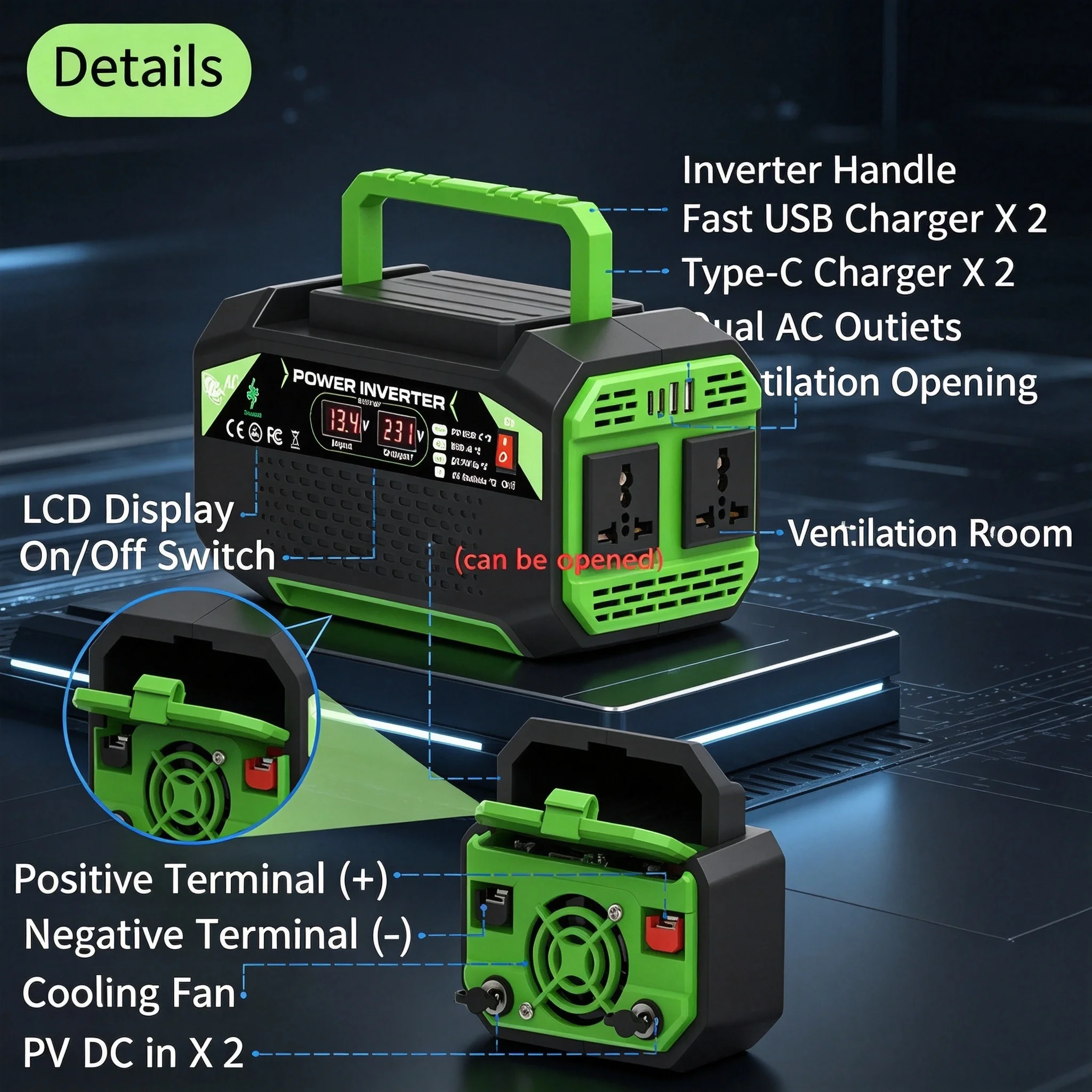 High-Quality Portable Power Converter, 5000W Car Power Inverter, 12V to 220V, Universal Socket, Universal Cigarette Lighter/Charging Clip, Suitable for Cars, Trucks, Camping, Offices, Road Trips, Etc., Car Fast Charger.